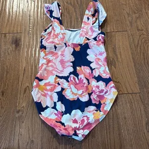Kona Sol ruched tummy control ruffle sleeve floral one piece swimwear small 4/6 thumbnail 4