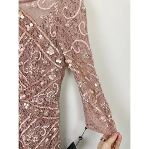 Adrianna Papell Sequin Beaded Boat Neck Dress Cocktail Rose Quartz US 4 NWT thumbnail 12