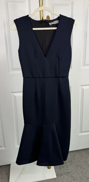 Sportmax Navy V-Neck Mermaid Midi Dress Built-In Shapewear thumbnail 1