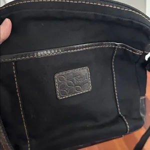 Fossil Black Canvas Leather Purse Bag Silver Hardware Key 10x11 Long Strap Y2K thumbnail 6
