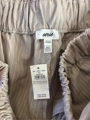 Aerie wide legged tan/cream striped trousers size large NWT thumbnail 3