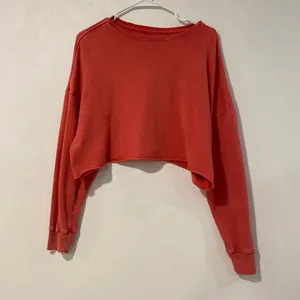 BDG Cropped Sweatshirt Medium Coral Red Raw Hem Oversized Pullover thumbnail 3