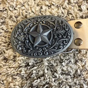 Vintage Ed Hardy White‎ Leather Belt With Star Buckle Size 34 thumbnail 3