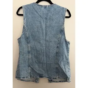 Free People We The Free Aimee Denim Long Vest‎ Ultra Light Beam Women's Size Med thumbnail 2
