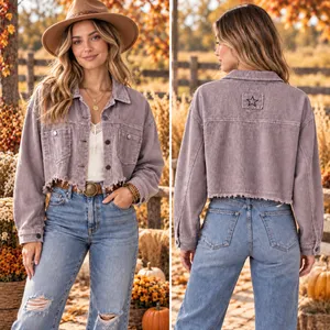 POL Cropped Corduroy Jacket in Taupe thumbnail 2