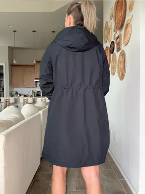 NWT New Balance Black Longline Hooded Rain Jacket or Parka Large thumbnail 3