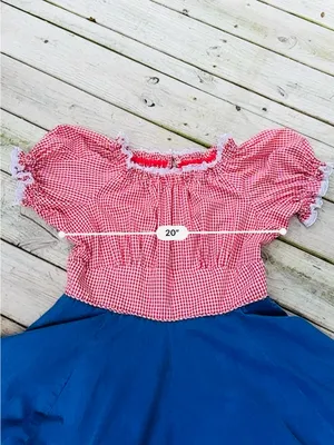 Handmade VINTAGE SQUARE DANCE PRAIRIE DRESS RED GINGHAM CHECKERED w DENIM Size 12/14 thumbnail 7
