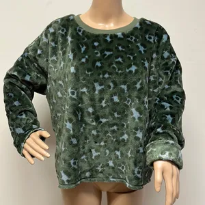 Aerie Cropped Fleece Chunky Long Sleeve Top green spotted camo look size M thumbnail 1