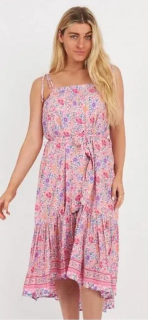 Label Of Love Rosa‎ Pink Floral Midi Dress Size Medium thumbnail 1