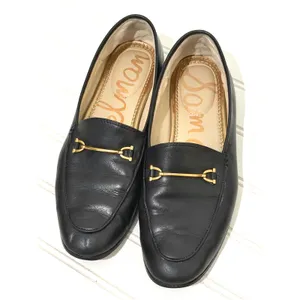 Sam Edelman Loraine Black Leather Horsebit Loafers Gold Hardware Flat Shoes thumbnail 2