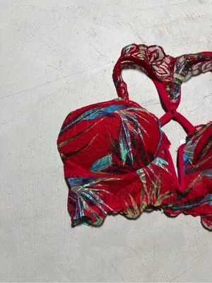 Victoria’s Secret pink Red Floral Lace date push up bra small thumbnail 2