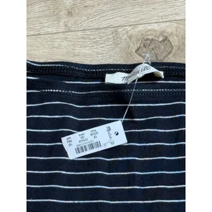 NWT Womens Madewell Ribbed Boat neck Tee black white Stripe stretch cotton XS thumbnail 4