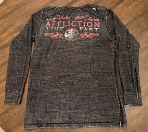 Affliction Reversible Thermal Shirt Mens XL Gray Long Sleeve Y2K Cyber thumbnail 11