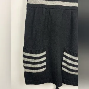 LUX Black Gray‎ Striped Knit Empire Waist Sleeveless Babydoll Sweater Dress thumbnail 3