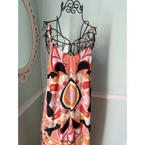 Perry Walker Silk Blend Midi Maxi Dress‎ Size Small Orange Abstract thumbnail 3