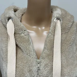 NWOT Chuncky Fleece 1/4 Zip Hoodie size S cream/light tan thumbnail 2