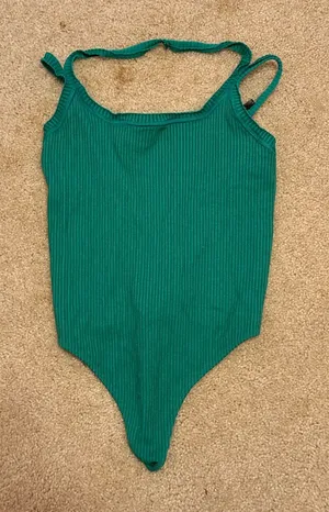 Urban Outfitters Green Ribbed Scoop-Neck Bodysuit thumbnail 1