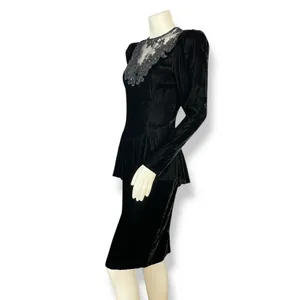 Vintage Scott McClintock Velvet Dress Lace Sequins Peplum‎ 80s 90s Drama Formal thumbnail 3