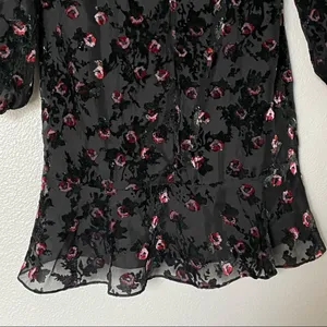 WAYF Brayden Long Sleeve Black with Red Roses Embroidered Velvet Dress Medium thumbnail 4