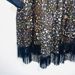 Maurices Black Multicolor Paisley Floral Print Fringe Hem Kimono thumbnail 6