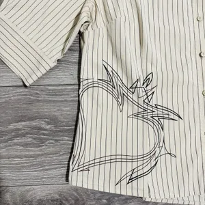 Harley Davidson Women White Pin Stripe Flaming Ace‎ Graphic Button Front XL thumbnail 3