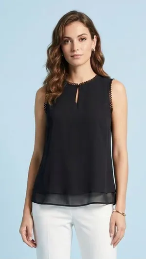 NAKED ZEBRA | Black Sleeveless Chiffon Blouse Sz M thumbnail 1