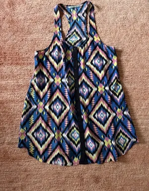 Twelfth Street by Cynthia Vincent 100% Silk Boho Tunic Mini Dress Size L thumbnail 1
