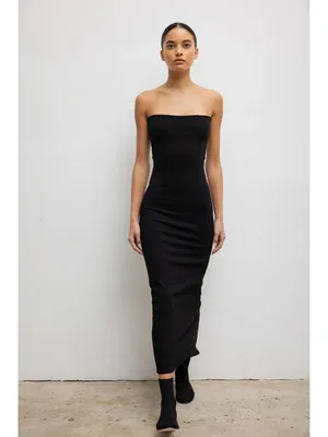 LESET Rio Bandeau Dress in Black Medium New Womens Column Maxi Gown thumbnail 13