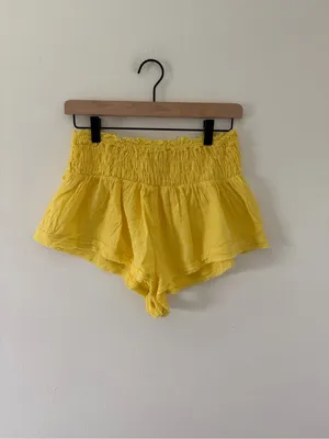 Anthropologie Smocked Gauze Dainty Yellow 100% cotton Micro Lounge Shorts medium thumbnail 3