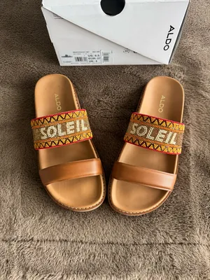 NWB Aldo Beachvacay Brown Multi Color Sandals Size 6.5 thumbnail 2