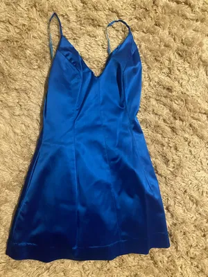 Satin Blue Bebe Mini Dress thumbnail 1