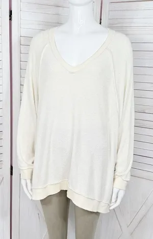 Free People Take It Off‎ Sweatshirt Inside Out Raglan Slouchy Ivory XS thumbnail 1