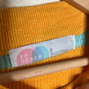 Free People Beach Malibu Surf Sweater Icelandic Poppy Orange Teal Striped Small thumbnail 4