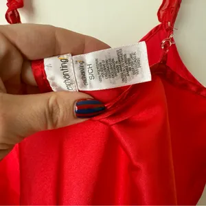 Vintage 00s Y2K Enchanting Red Satin Embroidered Ruffle Slip Dress S thumbnail 3