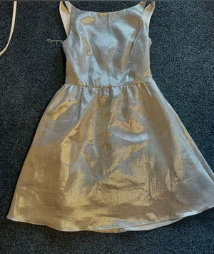 Aqua silver dress open back jewel button lined ribbed sides worn 1x cleaned 6 thumbnail 1