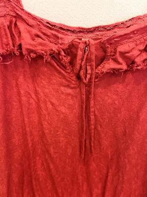 Free People Intimately Boho Red Mini Dress Raw Hem Ruffle‎ Festival Fairycore M thumbnail 3