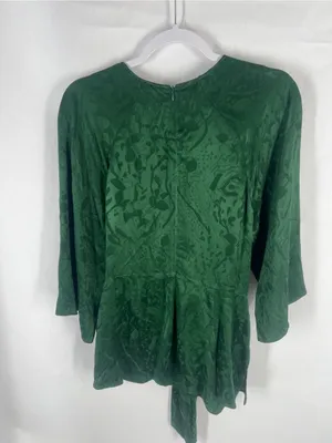 Zara Woman Knotted Jacquard Blouse Bottle Green Tie Front Size M thumbnail 11