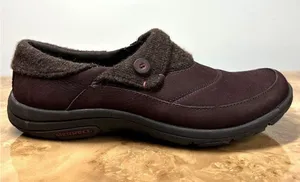 Merrell Andorra Womens 8.5 Burgundy Leather Wool Slip On Walking Shoes thumbnail 1