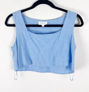 MABLE Light Blue Linen Blend Crop Top Small Casual Neutral Spring Summer Boho thumbnail 1