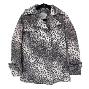 Anthropologie Joujou Gray Leopard Trench Short Double Breasted Jacket Large‎ EUC thumbnail 1