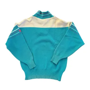VTG 80’s Women’s Virgin Wool Colorblock Sweater Sz M Blue Cream Stripe thumbnail 4