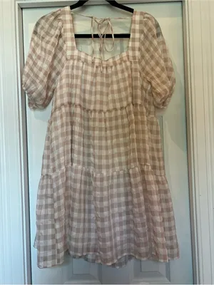 EN SAISON GINGHAM DRESS Size S Tan thumbnail 5