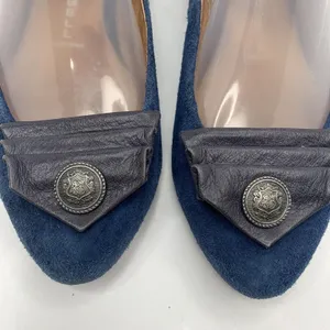 Jeffrey Campbell Size 6.5 Ibiza Reagle Blue Suede Leather Kitten Wedge Shoes thumbnail 6