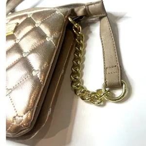 Luv Betsey Johnson rose gold quilted crossbody purse bag metallic hearts chain thumbnail 2