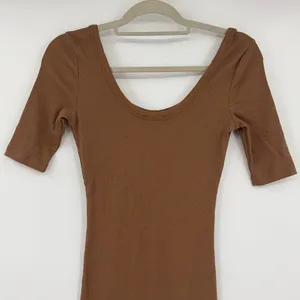 Signature 8 Mocha Ribbed Bodycon Maxi Dress Small Clean Girl Minimalist Neutral thumbnail 8
