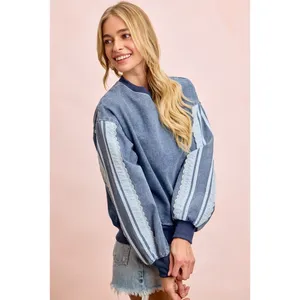 BiBi Washed Denim‎ Lace Contrast Sided Sweatshirt thumbnail 9