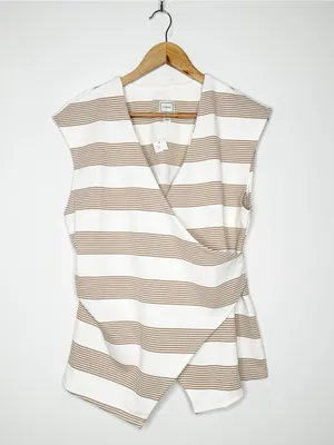 Maeve Anthropologie NWT Striped V-Neck Faux Wrap Sleeveless Top Size Large thumbnail 3