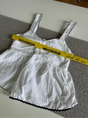 Japna White Cotton Peplum Tank Top with Black Trim Sz Medium thumbnail 7