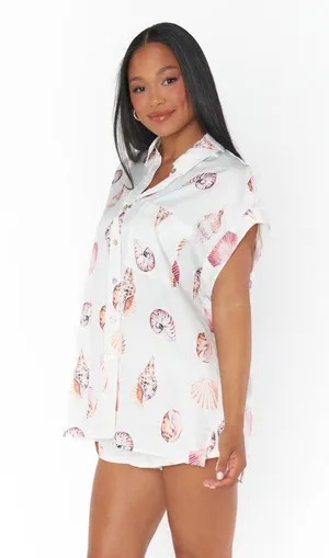 SHOW ME YOUR MUMU Day Dream PJ Top In White Shell Luxe Satin thumbnail 5