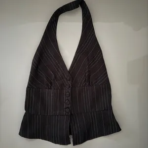 Chocolate Pinstripe Halter Vest Top 🍫✨ Y2K Chic Tailored Waistcoat – Button Front, Snatched Fit (Size S, BNWT vibe) thumbnail 3